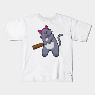 Cat at Cricket with Cricket bat Kids T-Shirt